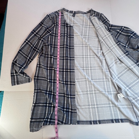 SHEIN Curve Black White Plaid Open Front Cardigan Duster 4XL - Picture 9 of 11